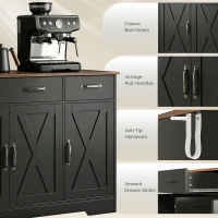 HOMCOM Sideboard Buffet Cabinet, 43" Farmhouse Kitchen Cabinet with 3 Barn Doors, 2 Drawers, 2 Adjustable Shelves, Black(m-7)