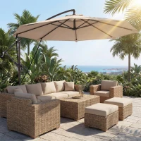 Outsunny 10FT Cantilever Patio Umbrella with 8 Ribs, Offset Patio Umbrella with Cover and Wind Ropes for Garden, Yard, Khaki(m-1)