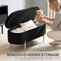 HOMCOM Upholstered Bedroom Bench, Channel Tufted Ottoman Bench with Thick Padding and Metal Legs, Black(m-6)