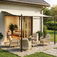 Outsunny 11.5' x 8.2' Outdoor Pergola, Wall Mounted Lean to Pergola with Metal Frame, UPF30+, Garden Gazebo(m-9)