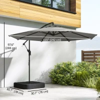 Outsunny 9.6 ft Offset Patio Umbrella with Sandbag, Garden Hanging Banana Cantilever Parasol with 360° Rotation, Grey(m-3)