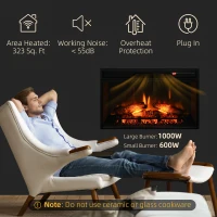 HOMCOM 27" Electric Fireplace Insert, Retro Recessed Fireplace Heater with Realistic Log Flame, Remote Control, Adjustable Brightness, 1400W, Black(m-5)