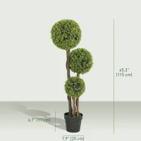 HOMCOM 45 Inch Potted Fake Plant Set of 2, Artificial Boxwood Topiary Tree, Triple Ball Tree for Indoor and Outdoor, Green(m-3)