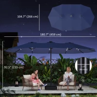 Outsunny Double-sided Patio Umbrella with Base Included & 48 LED Lights 15ft Dark Blue(m-3)