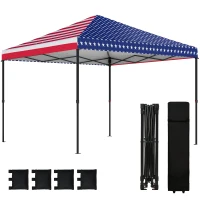 Outsunny 10 x 10 ft Pop Up Canopy Tent with One Push Setup, Outdoor Portable Instant Canopy Shelter w/ Roller Bag, American Flag(m-1)