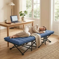 Outsunny Camping Cot with Soft Pad, 32" Extra Wide Folding Cots with Non-Slip Feet and Carry Bag, Blue(m-10)