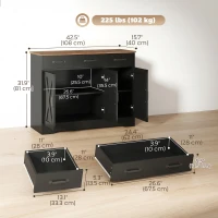 HOMCOM Sideboard Buffet Cabinet, 43" Farmhouse Kitchen Cabinet with 3 Barn Doors, 2 Drawers, 2 Adjustable Shelves, Black(m-3)