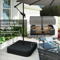 Outsunny 9.6 ft Offset Patio Umbrella with Sandbag, Garden Hanging Banana Cantilever Parasol with 360° Rotation, Grey(m-4)