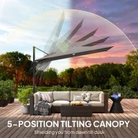 Outsunny 10 x 9.7 ft Offset Cantilever Patio Umbrella with Lights, Wind Rope, UPF50+ Outdoor Cantilever Parasol, Dark Grey(m-9)