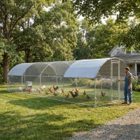 PawHut Large Metal Chicken Coop with Waterproof and Anti-UV Cover for Yard, Outdoor, Duck, Rabbit, 9.2' x 24.9' x 6.5'(m-2)