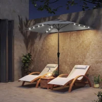 Outsunny Half Outdoor Patio Umbrella with Solar LED Lights Half Umbrella with Crank 9ft Dark Grey(m-1)