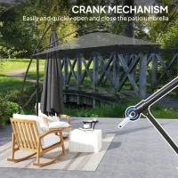 Outsunny 118.1" Patio Offset Umbrella with Cover and Wind Protection Strap,with Crank Handle and Tilt, UPF50+, Grey(m-9)