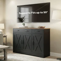 HOMCOM Sideboard Buffet Cabinet, 43" Farmhouse Kitchen Cabinet with 3 Barn Doors, 2 Drawers, 2 Adjustable Shelves, Black(m-9)