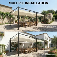 Outsunny 19' x 10' Pergola with Retractable Canopy, Patio Pergola with Sun Shade Shelter, UV50+, for Patio, Garden, Cream(m-6)