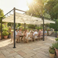 Outsunny 19' x 10' Pergola with Retractable Canopy, Patio Pergola with Sun Shade Shelter, UV50+, for Patio, Garden, Cream(m-1)