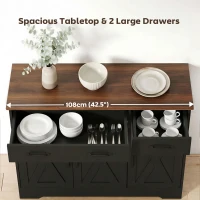 HOMCOM Sideboard Buffet Cabinet, 43" Farmhouse Kitchen Cabinet with 3 Barn Doors, 2 Drawers, 2 Adjustable Shelves, Black(m-5)