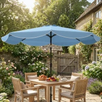 Outsunny 9' x 9' Round Market Umbrella with Valance, Patio Umbrella with Tilt and Crank, for Garden, Deck, Poolside, Sky Blue(m-10)