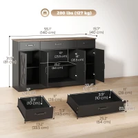HOMCOM Sideboard Buffet Cabinet, 55" Farmhouse Kitchen Cabinet with 4 Barn Doors, 3 Drawers, 3 Adjustable Shelves, Black(m-3)