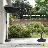 Outsunny Half Outdoor Patio Umbrella with Solar LED Lights Half Umbrella with Crank 105.1" x 53.5" Black(m-4)