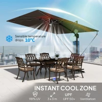 Outsunny 10 x 9.7 ft Offset Cantilever Patio Umbrella with Lights, Wind Rope, UPF50+ Outdoor Cantilever Parasol, Dark Grey(m-7)