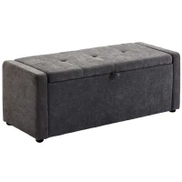 HOMCOM Storage Ottoman Bench, Linen-Look Fabric Upholstered Ottoman with Storage, Wide Padded Seat, Dark Grey(m-11)