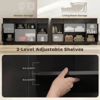 HOMCOM Sideboard Buffet Cabinet, 55" Farmhouse Kitchen Cabinet with 4 Barn Doors, 3 Drawers, 3 Adjustable Shelves, Black(m-6)