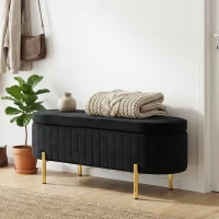 HOMCOM Upholstered Bedroom Bench, Channel Tufted Ottoman Bench with Thick Padding and Metal Legs, Black(m-8)