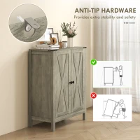 HOMCOM Shoe Cabinet with Barn Doors, Farmhouse Shoe Storage Cabinet with Adjustable Shelves, Holds up to 15 Pairs, Grey(m-7)