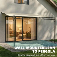 Outsunny 11.5' x 8.2' Outdoor Pergola, Wall Mounted Lean to Pergola with Metal Frame, UPF30+, Garden Gazebo(m-6)