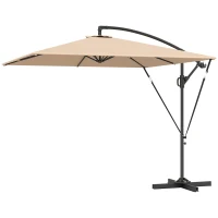 Outsunny Patio Offset Umbrella UPF 50+ UV Protection, Crank Parasol with Base, Cover & Wind Securing, Khaki(m-2)