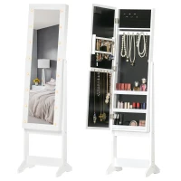 HOMCOM Free Standing Armoire Organizer, Lighted Mirrored Jewelry Cabinet w/ Angle Adjustable & 16 LED Lights Warm White(m-2)