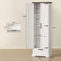 HOMCOM 71" Pantry Cabinet, Kitchen Storage Cabinet with Adjustable Shelves, Barn Doors and Drawer for Dining Room, White(m-3)