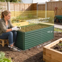 Outsunny Set of 2 Galvanised Raised Garden Bed, 6 x 3 x 2 ft Metal Garden Bed with Safe Edging, Green(m-3)