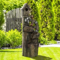 Outsunny 2-in-1 Outdoor Water Fountain with Birdhouse, Outdoor Waterfall, 13.6" L x 11.6" W x 36.2" H Mixed Colour(m-10)