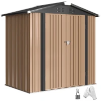 Outsunny 6.5' x 4'  Outdoor Storage Shed, Metal Garden Shed with Lockable Double Doors, 4 Vents, Brown(m-11)