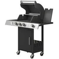 Outsunny 3 Burner Propane Gas Grill with Side Burner, 36,000 BTU BBQ Grill with Cast Iron Grates, Wheels, Warming Rack, Cabinet(m-2)