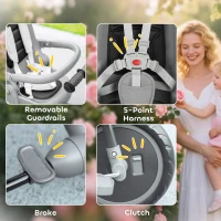 Qaba 6 in 1 Kids Tricycle with Adjustable Push Handle, Removable Canopy, Reversible Seat, for 1-5 Years, Gray(m-7)