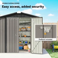 Outsunny 6.5' x 4'  Outdoor Storage Shed, Metal Garden Shed with Lockable Double Doors, 4 Vents, Light Grey(m-7)