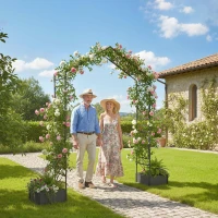 Outsunny Garden Arch Outdoor Trellis Arbor with 2 Planter Boxes, 90.6" x 15.7" x 88.2", Black(m-8)