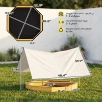 Qaba Wooden Sandbox with Large Canopy, Outdoor Sand Box with 4 Bench Seats, Bottom Liner for 8 Kids Aged 3-8, Yellow(m-3)