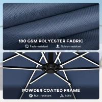 Outsunny 10 ft Offset Patio Umbrella with Solar Light, Garden Hanging Parasol with 360° Rotation, Tilt, Cover, Navy Blue(m-10)