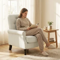 HOMCOM Accent Chair, Mid-Century Modern Armchair with Thick Padded Seat, Spring Cushion, Solid Wood Legs, Cream White(m-7)