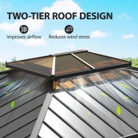 Outsunny 12' x 14' Hardtop Gazebo Canopy with Galvanized Steel Roof, Wood Frame, Double Roof Outdoor Gazebo, Light Walnut(m-7)