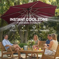 Outsunny 10 ft Offset Patio Umbrella with Solar Light, Garden Hanging Parasol with 360° Rotation, Tilt, Cover, Wine Red(m-5)