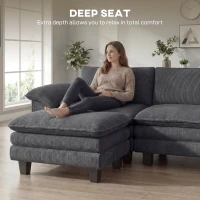HOMCOM Sectional Sofa, L Shaped Couch with Deep Seat, Movable Ottoman and Pillow-top Armrests, Dark Gray(m-5)
