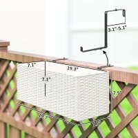 Outsunny 2 Pack 20 Inch Railing Flower Pots, Hanging Flower Pots with Hooks, Drainage Holes for Fence, Rattan Look, White(m-3)