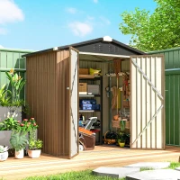 Outsunny 6.5' x 4'  Outdoor Storage Shed, Metal Garden Shed with Lockable Double Doors, 4 Vents, Brown(m-1)