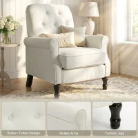 HOMCOM Accent Chair, Mid-Century Modern Armchair with Thick Padded Seat, Spring Cushion, Solid Wood Legs, Cream White(m-5)
