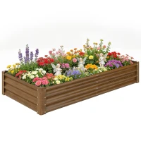 Outsunny 6 x 3 x 1ft Galvanized Raised Garden Bed, Reinforced Outdoor Planter Box with Open Bottom, Wood-Effect(m-11)