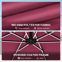 Outsunny 10 ft Offset Patio Umbrella with Solar Light, Garden Hanging Parasol with 360° Rotation, Tilt, Cover, Wine Red(m-10)
